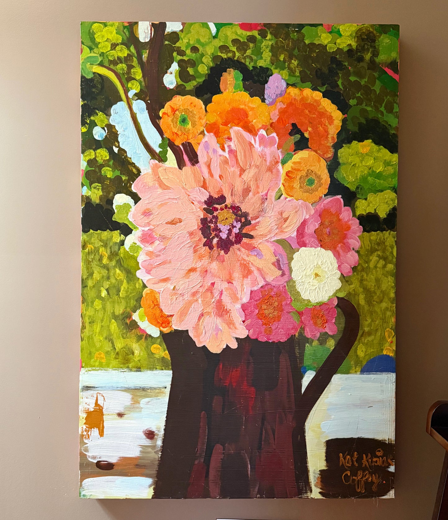 Dazzling Dahlias | Original Acrylic Painting on Birch Panel | 24 x 36 Inches