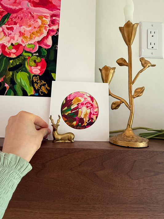 "Candy Stripe Peony Bud" Fine Art Print | 6 x 6 Inches