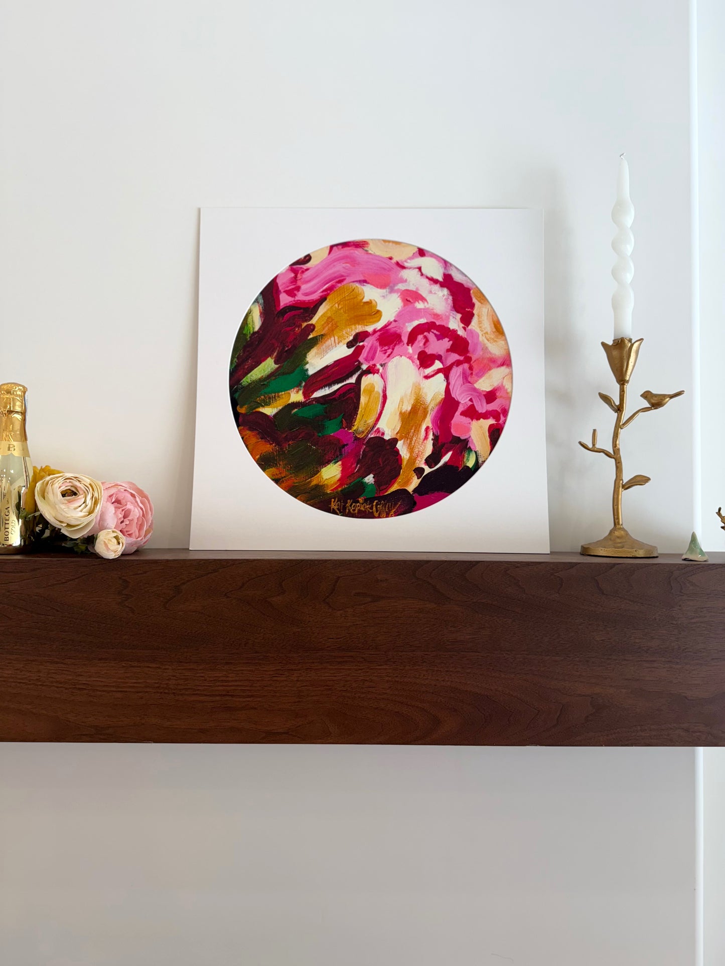 "Candy Striped Peony Bud” Fine Art Print | 18 x 18 Inches