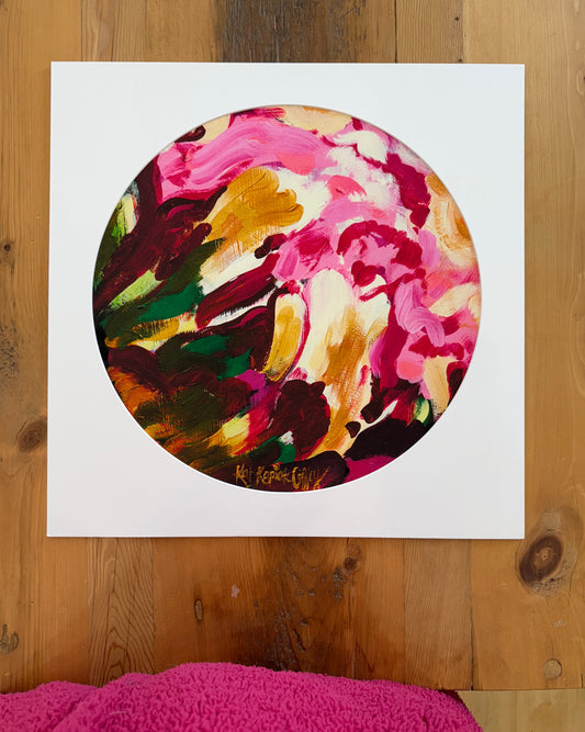 "Candy Striped Peony Bud” Fine Art Print | 18 x 18 Inches