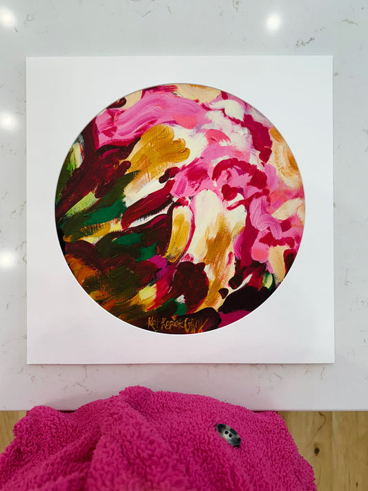 "Candy Striped Peony Bud” Fine Art Print | 18 x 18 Inches