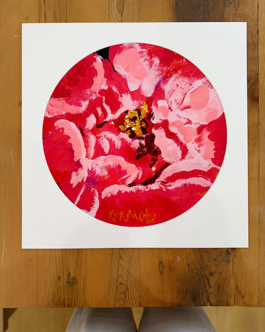 "Coral Peony Bud” Fine Art Print | 18 x 18 Inches