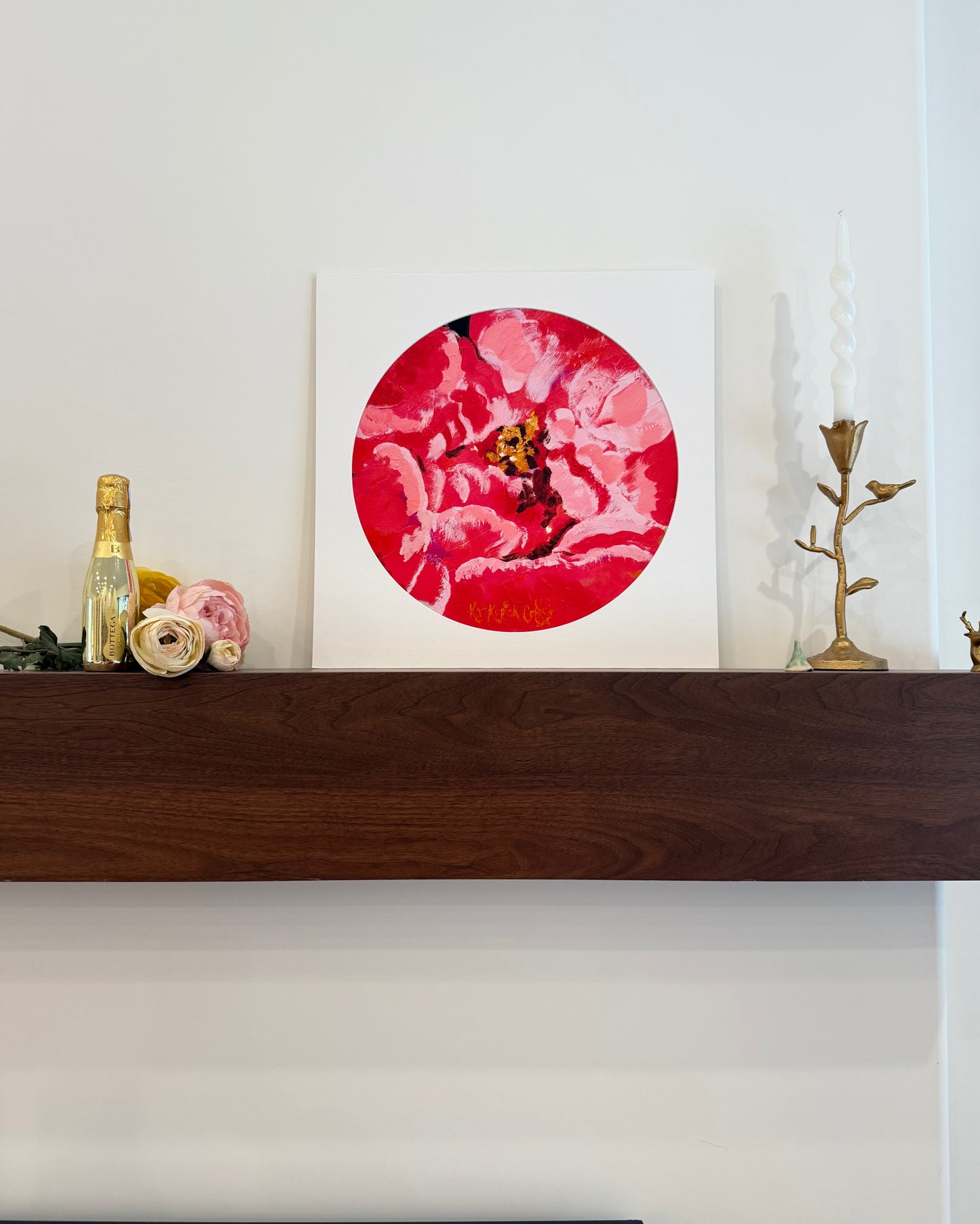 "Coral Peony Bud” Fine Art Print | 18 x 18 Inches