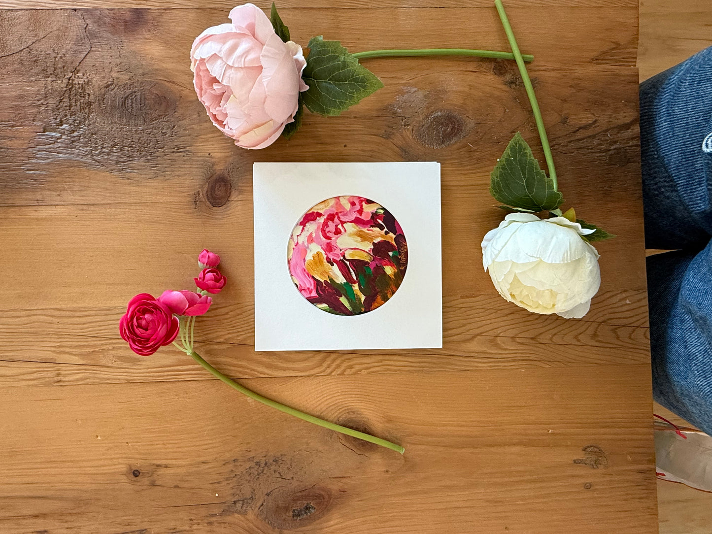 "Candy Stripe Peony Bud" Fine Art Print | 6 x 6 Inches