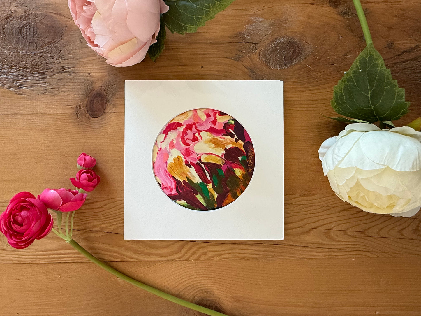 "Candy Stripe Peony Bud" Fine Art Print | 6 x 6 Inches