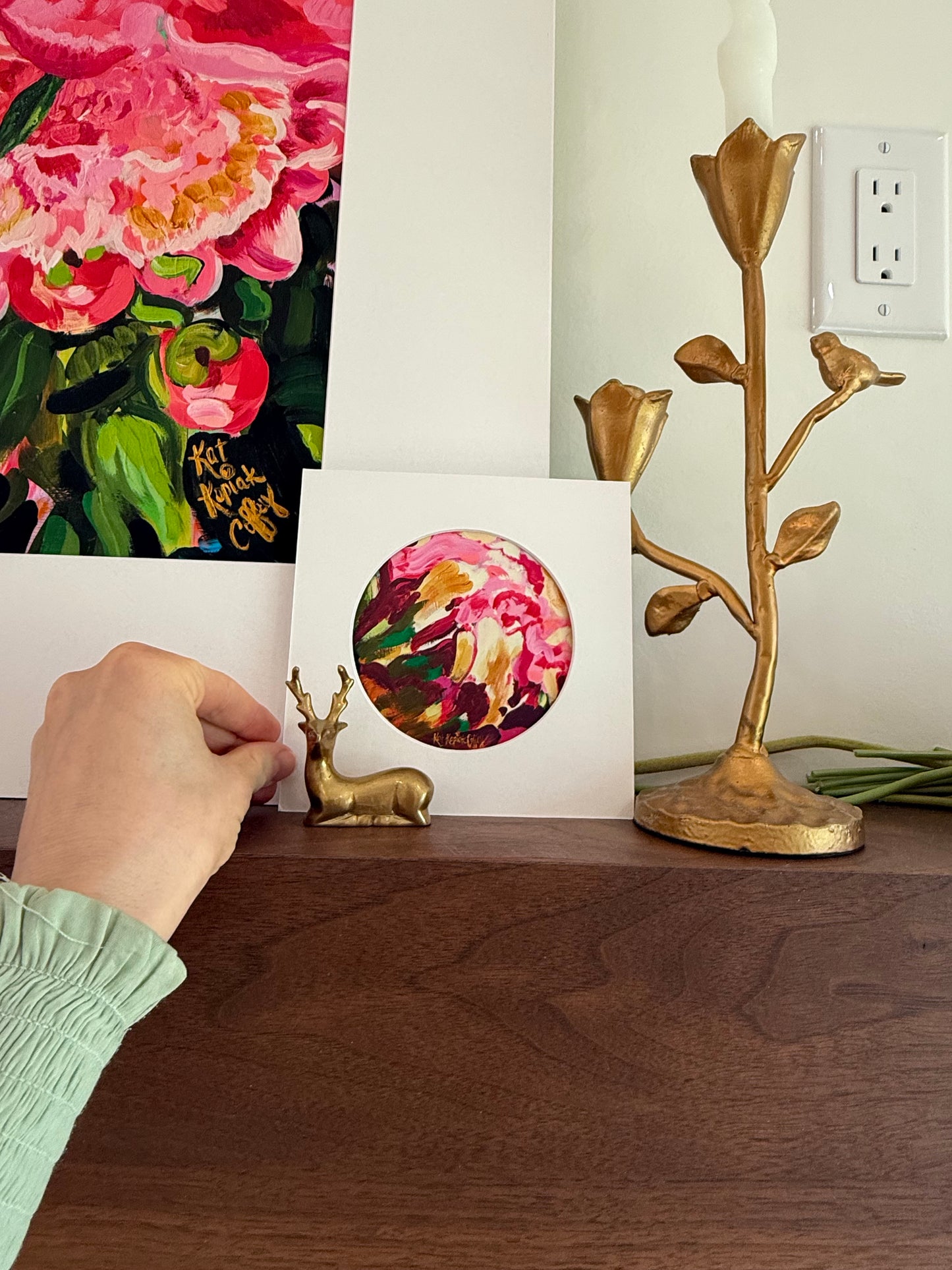 "Candy Stripe Peony Bud" Fine Art Print | 6 x 6 Inches