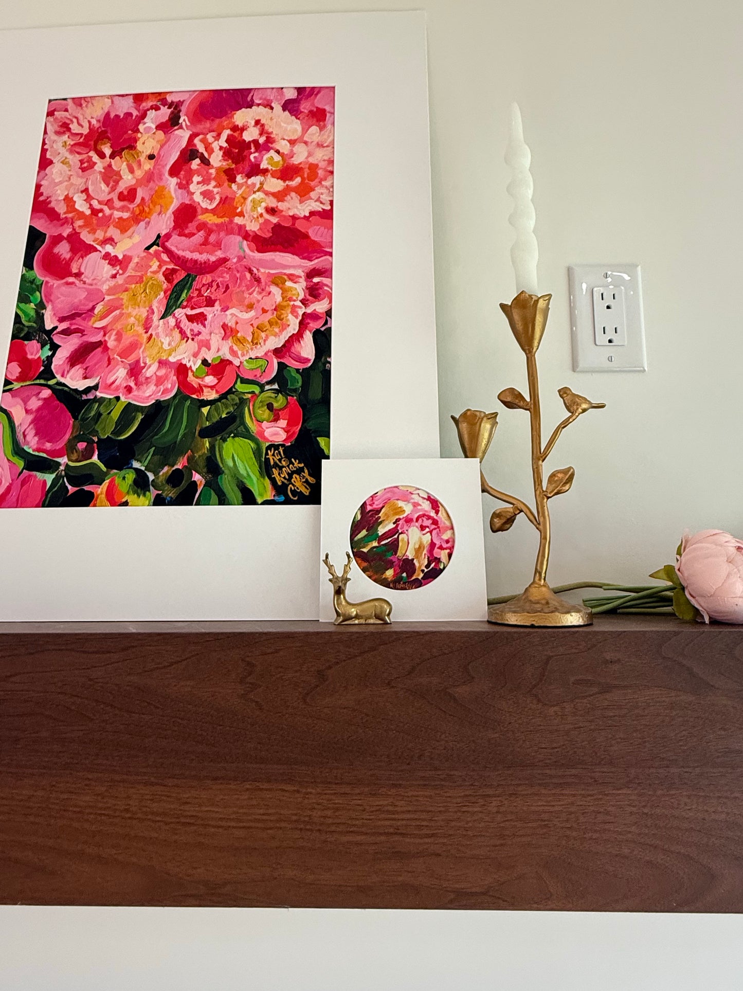 "Candy Stripe Peony Bud" Fine Art Print | 6 x 6 Inches