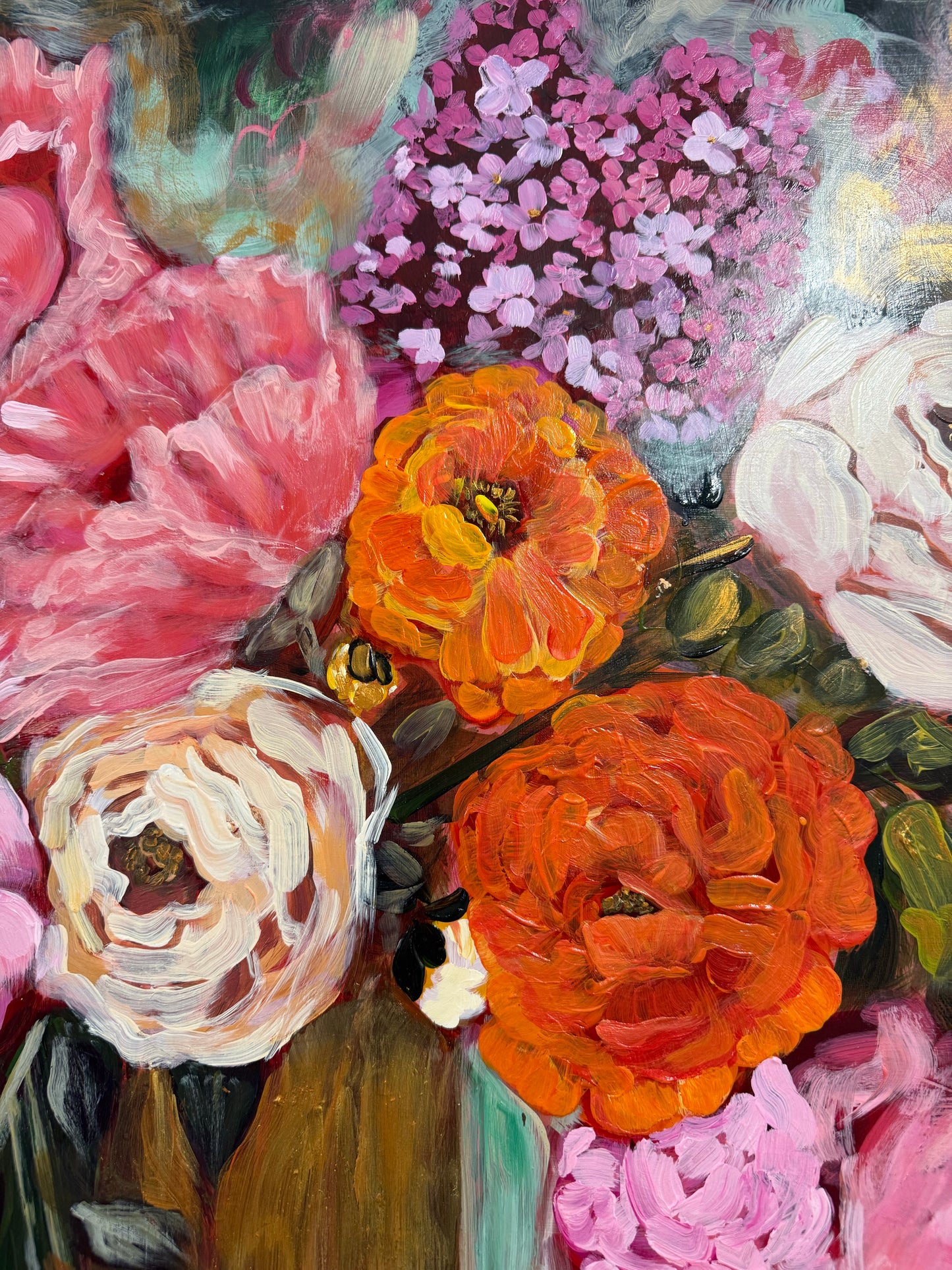 Sing with the Birds, Buzz with the Bees, Bloom with the Flowers | Original Acrylic Painting on Aluminum Panel | 36 x 48 Inches